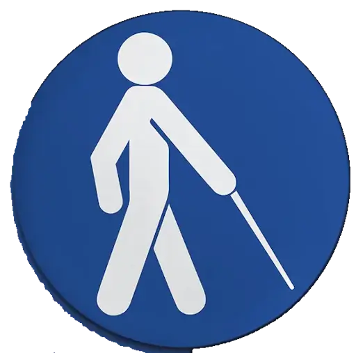 Blindenabzeichen / Blindenplakette, blau mit weißem Männchen (rund, Nadelverschluss)