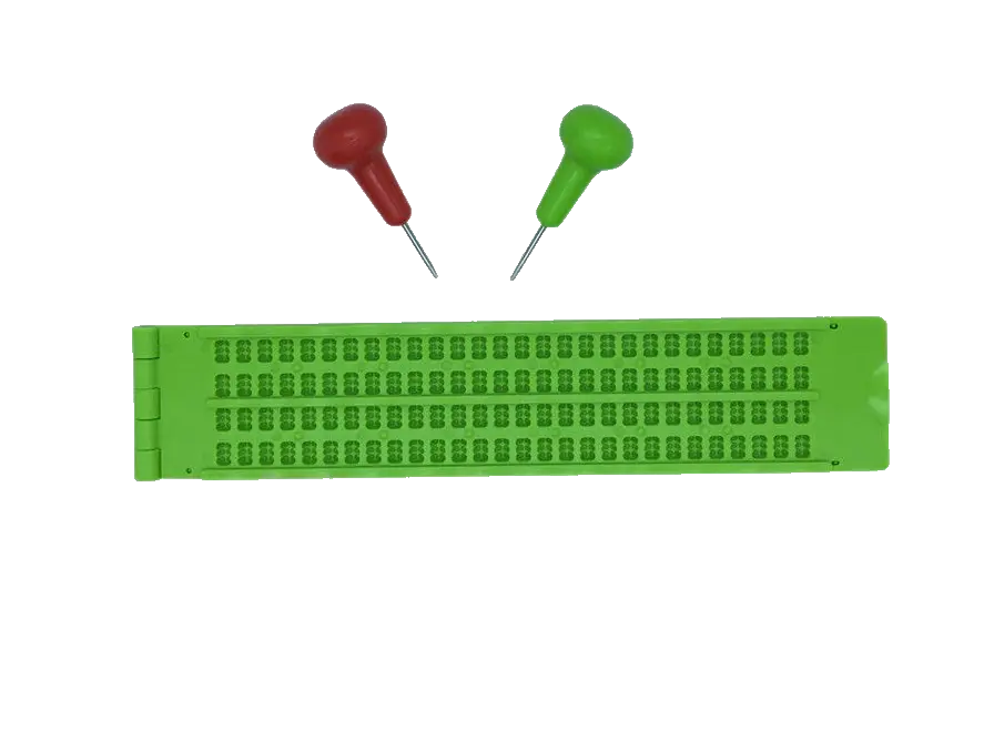 Brailletafel, Schreibrahmen 4x28 Zeichen, Kunststoff, mit 1 Griffel