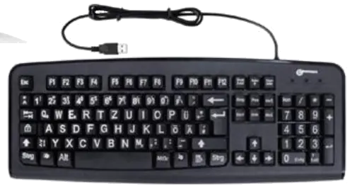 Tastatur für Sehbehinderte, schwarz mit weißer Schrift, USB