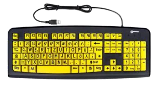 Tastatur für Sehbehinderte, gelb mit schwarzer Schrift, USB