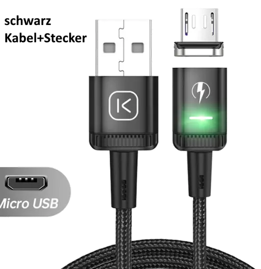 Micro USB Kabel, Ladekabel, magnetischer Stecker, gewebt, 100cm